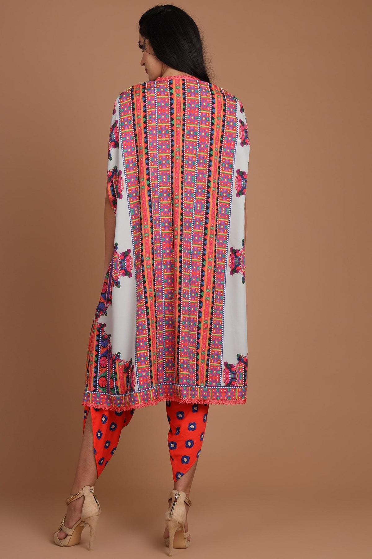 Red & Grey Printed Jacket Set With Belt - Preeti s kapoor