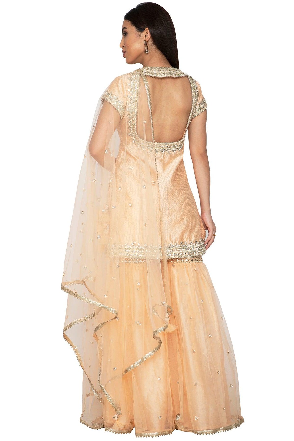 Light Peach Embroidered Gharara Set - Preeti s kapoor