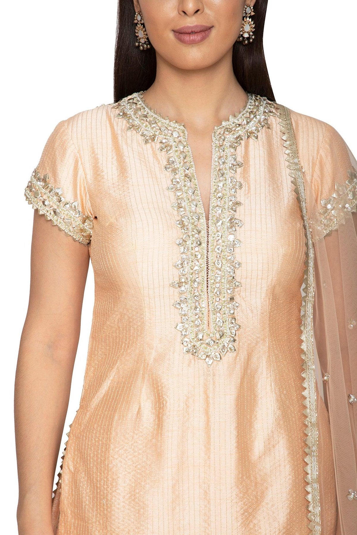 Light Peach Embroidered Gharara Set - Preeti s kapoor