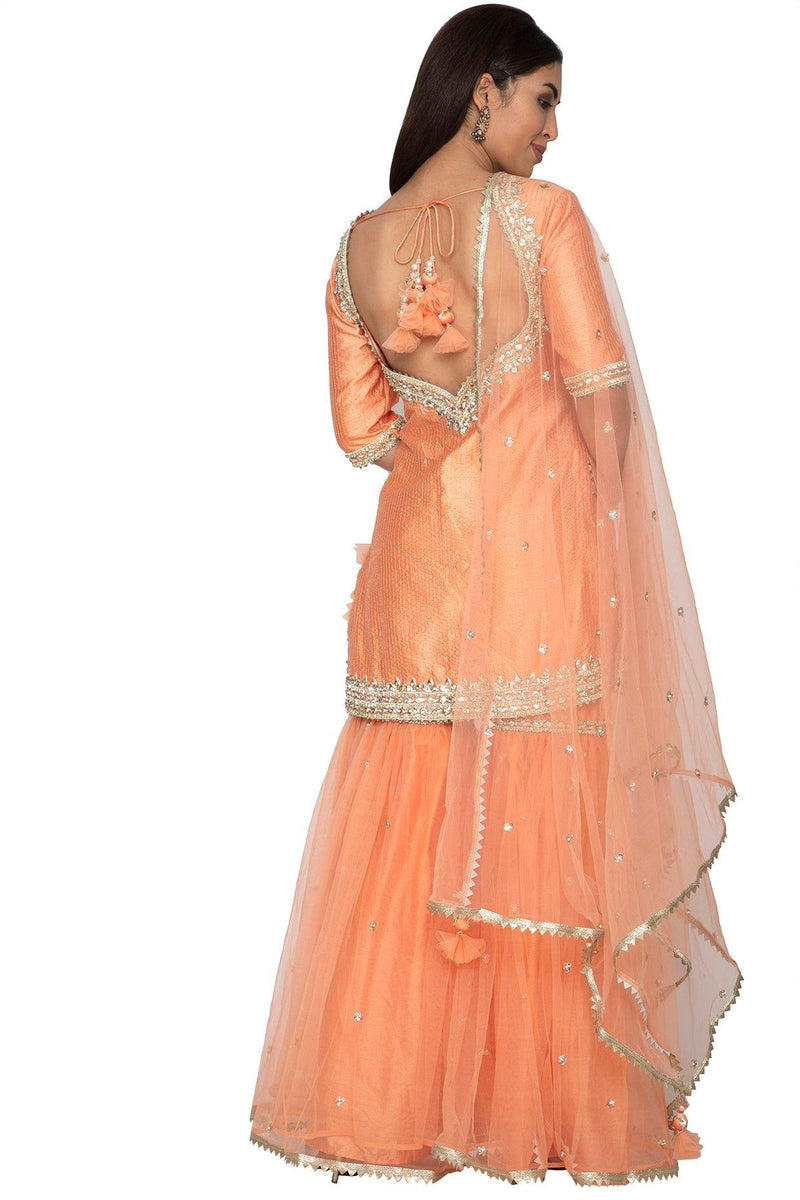 Light Orange Embroidered Gharara Set - Preeti s kapoor