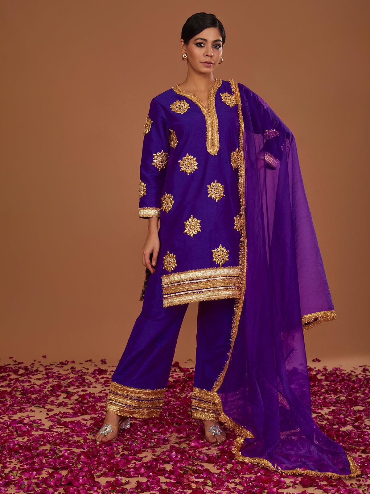 PURPLE SHORT KURTA WITH STRAIGHT PANT AND PURPLE DUPATTA - Preeti s kapoor