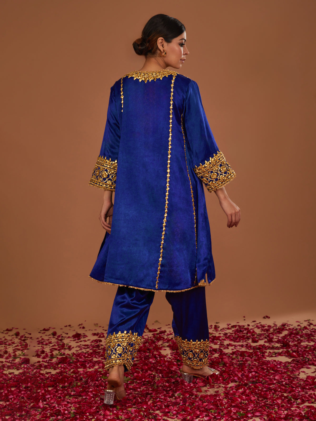 Navy blue mashru silk Hand Embellished Kurta Set - Preeti s kapoor