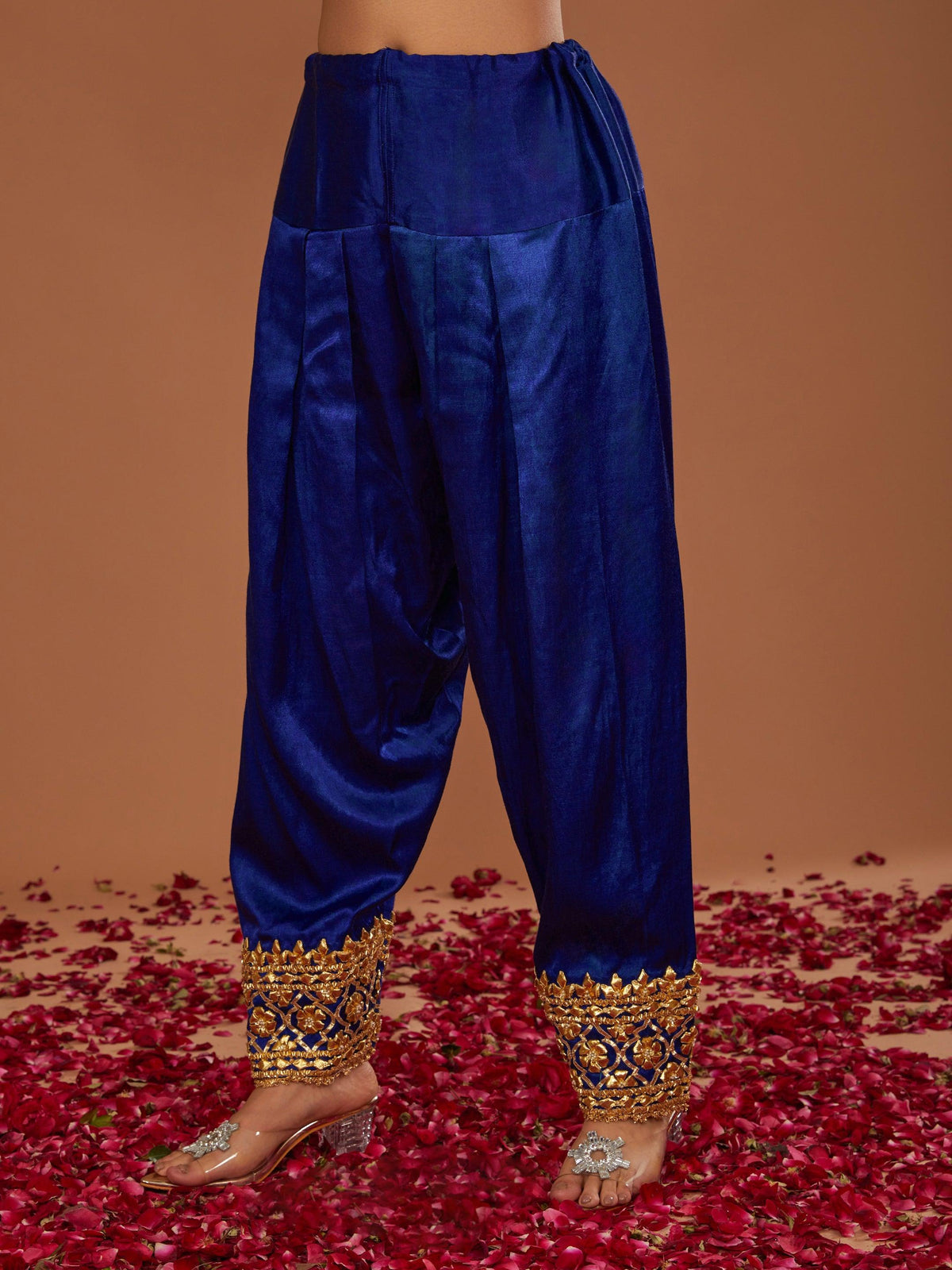 Navy blue mashru silk Hand Embellished Kurta Set - Preeti s kapoor