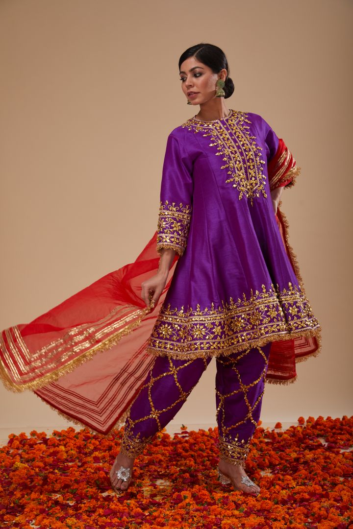 A Purple Short Anarkali Salwar & Dupatta