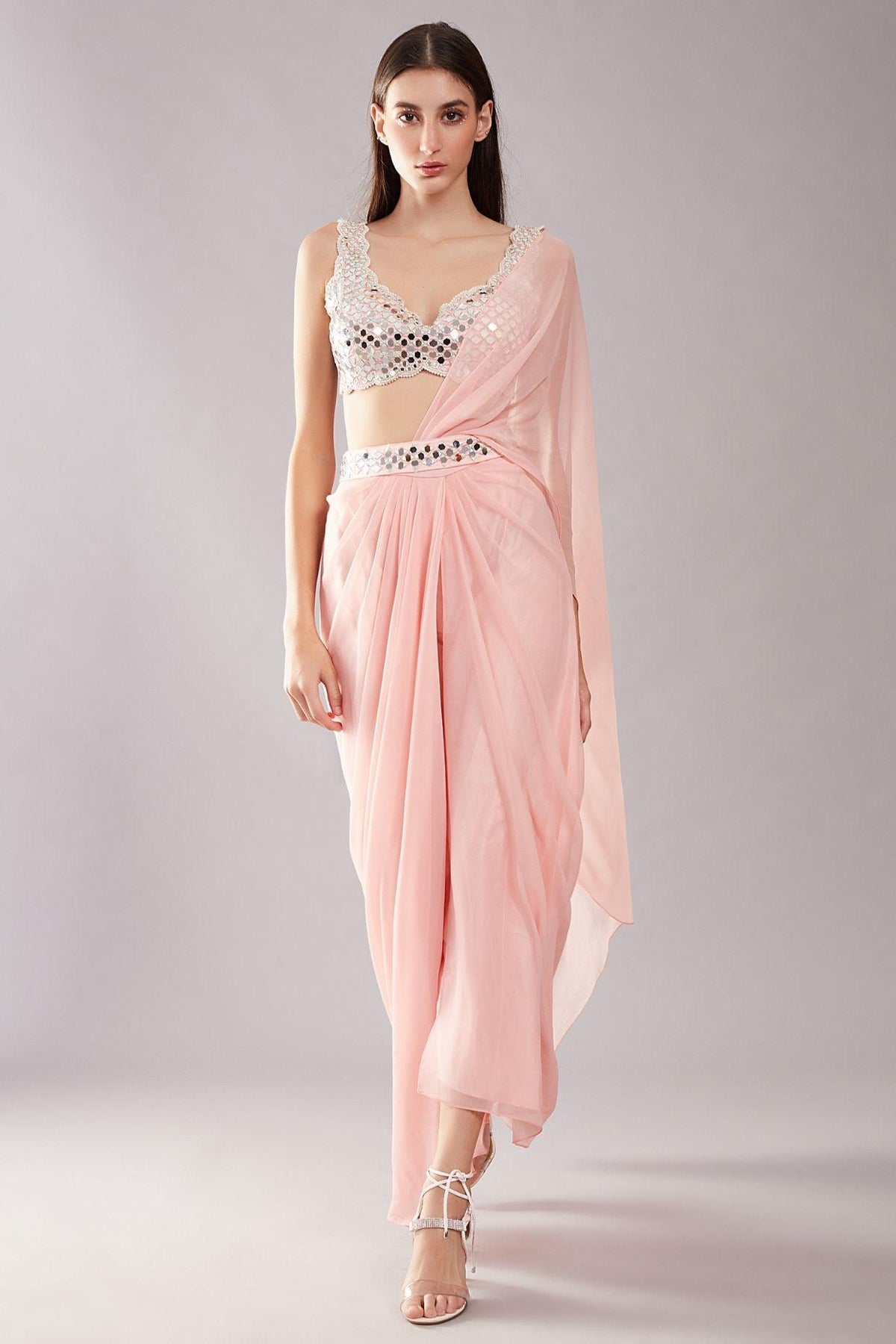 Blush Pink Mirror Drape Saree