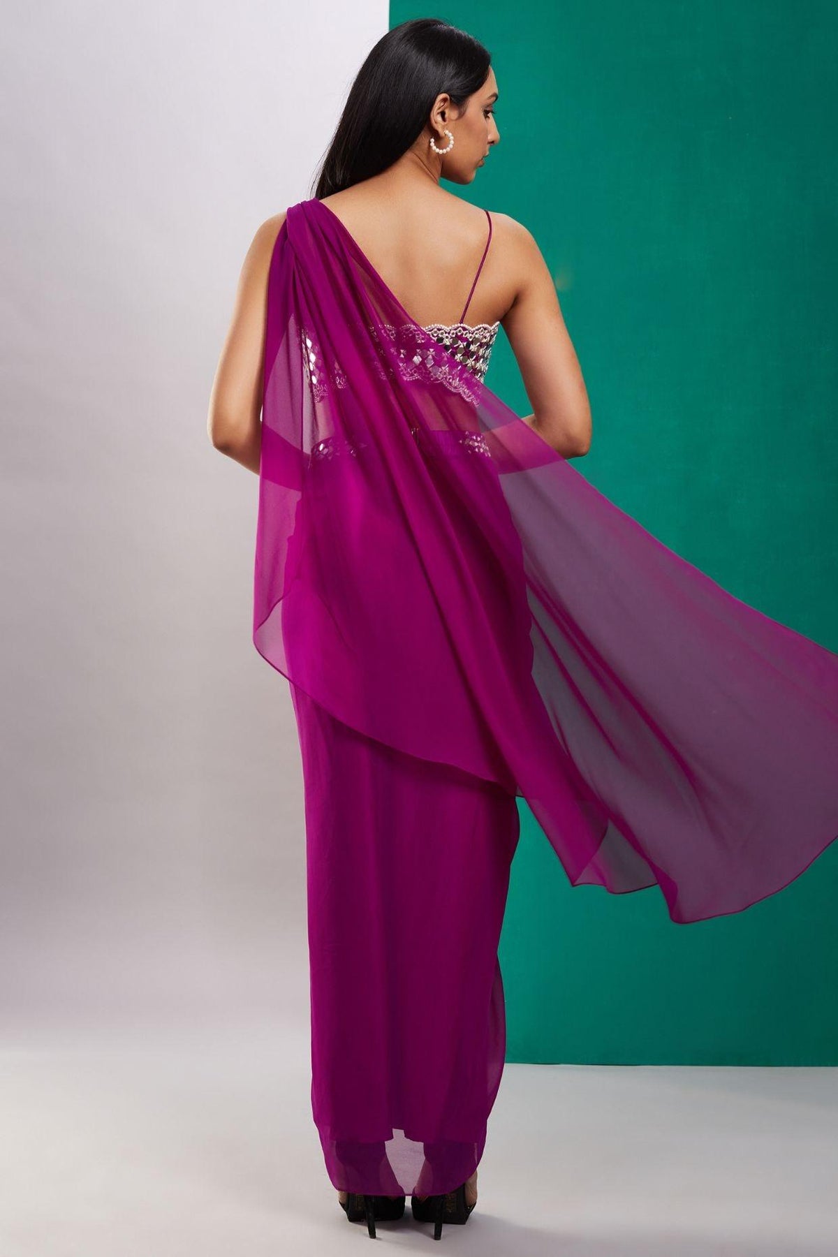 Wine Purple Mirror Drape Saree - Preeti s kapoor