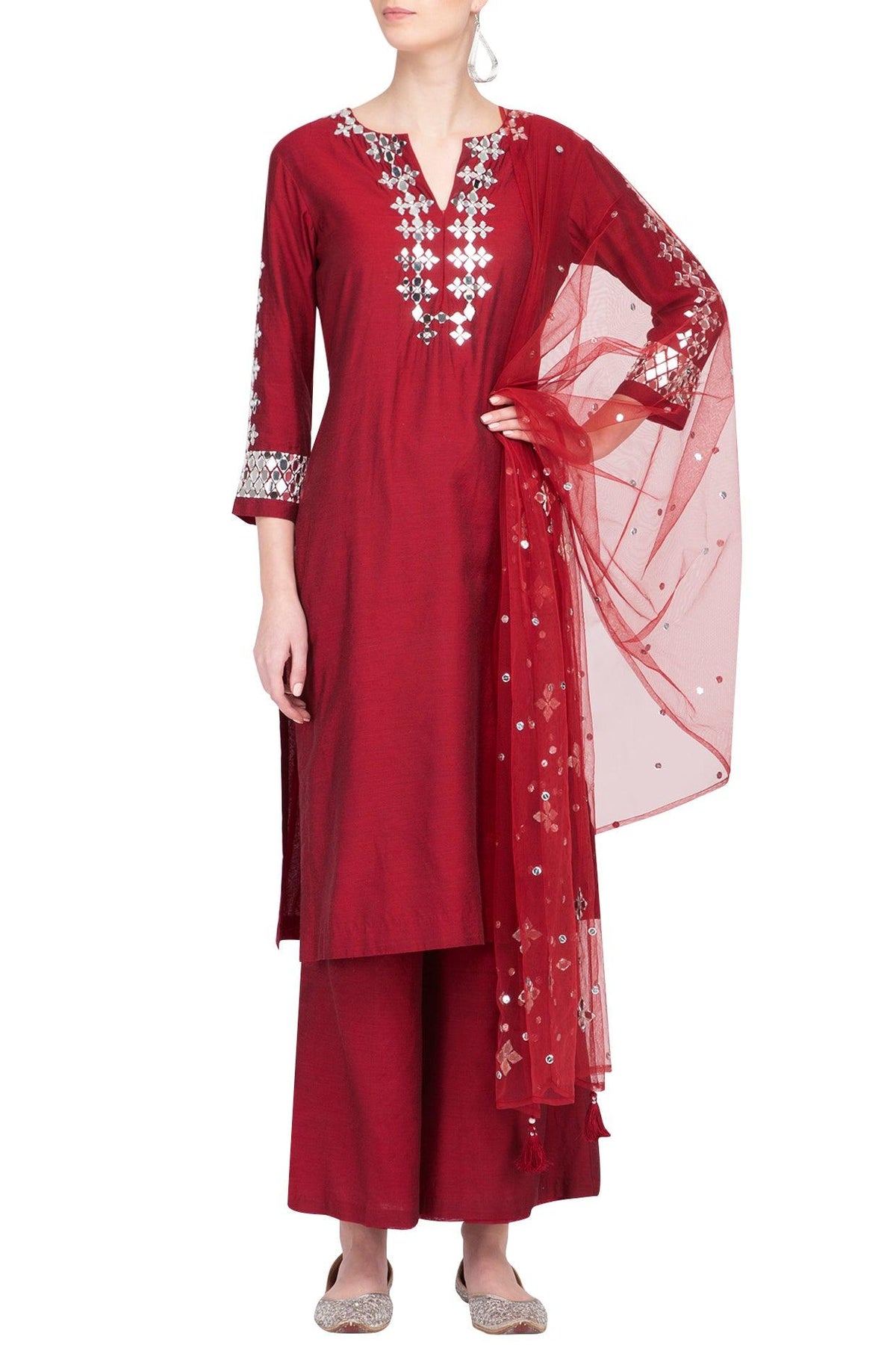 Red Embroidered Kurta Set