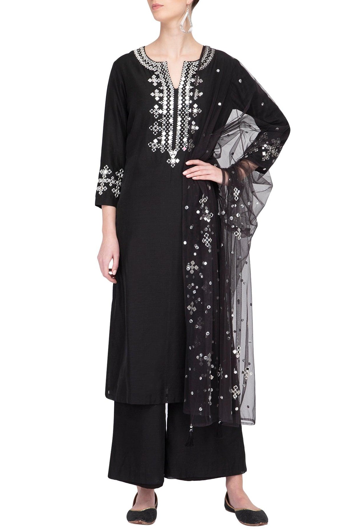 Black Embroidered Kurta Set