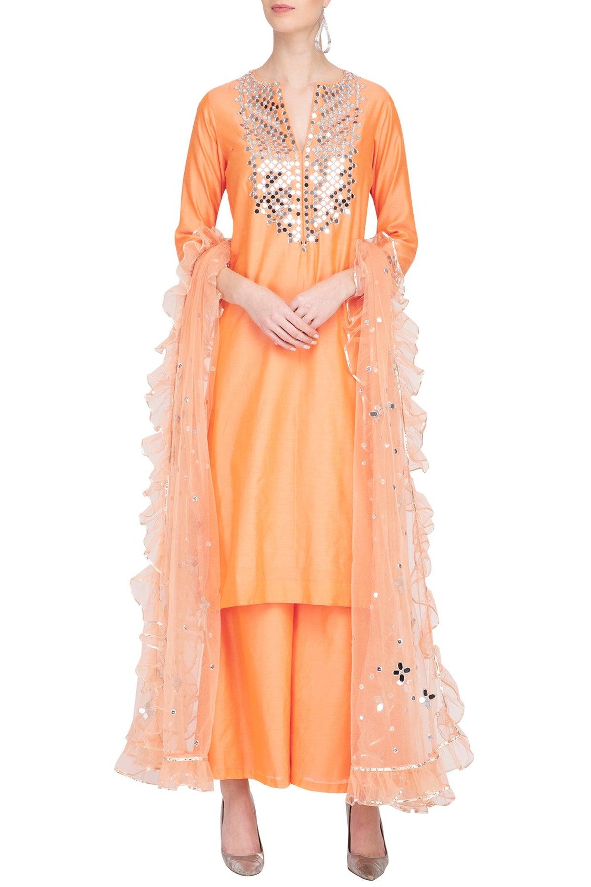 Orange Embroidered Kurta Set