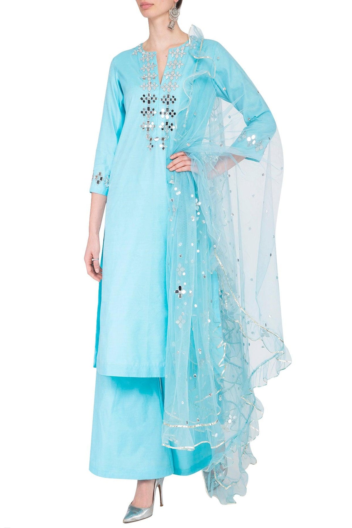 Sky Blue Embroidered Kurta Set