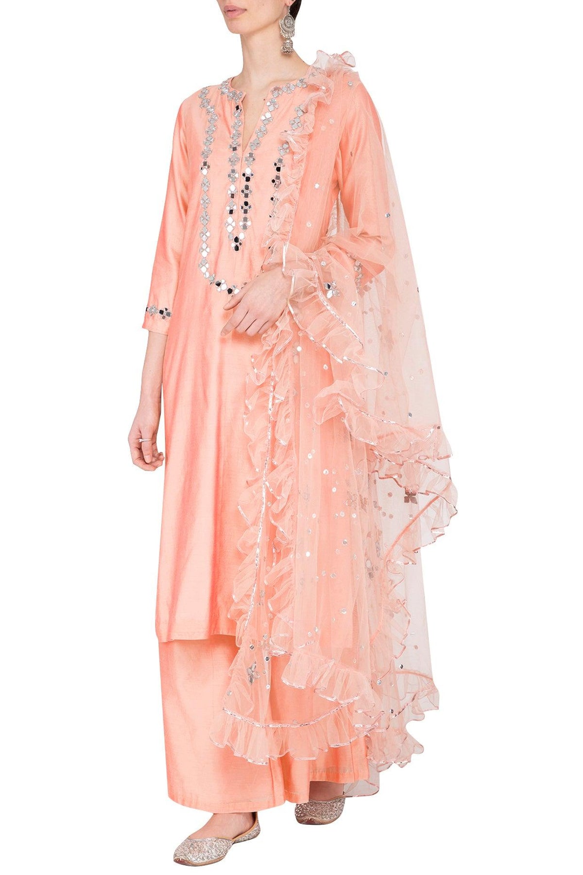 Peach Embroidered Kurta Set