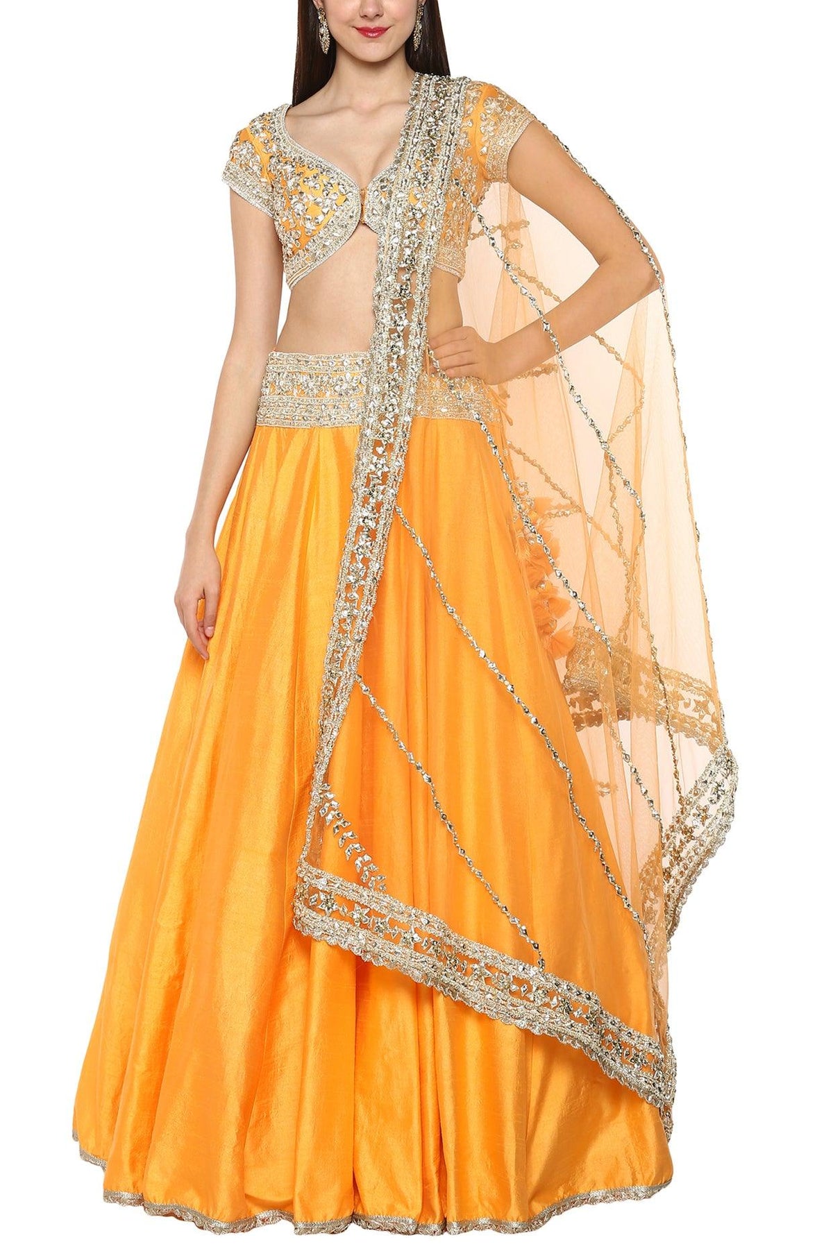 Orange Handcrafted Embroidered Lehenga Set