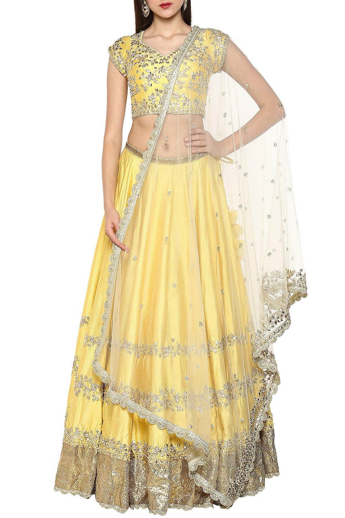 Yellow Handcrafted Embroidered Lehenga Set