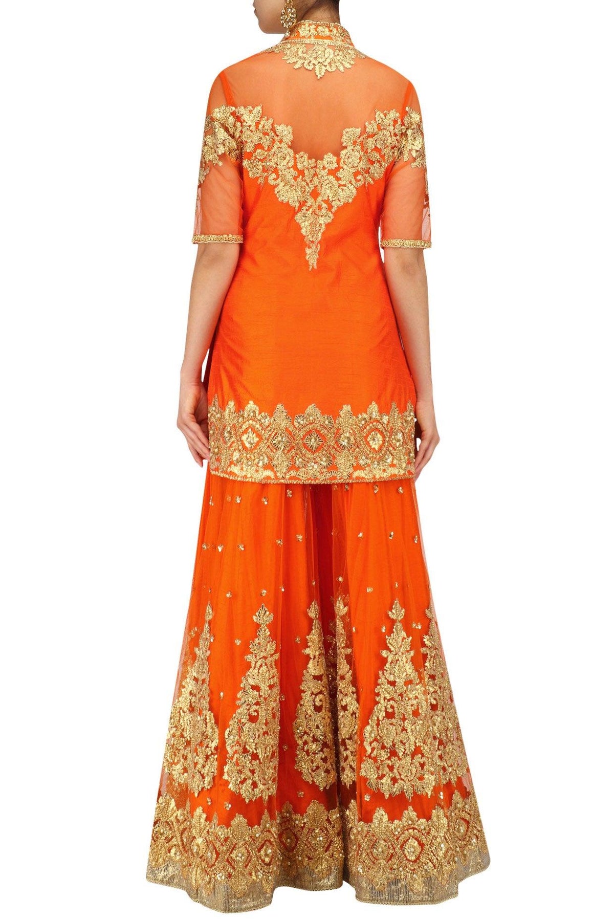 Orange And Gold Embroidered Sharara Set - Preeti s kapoor