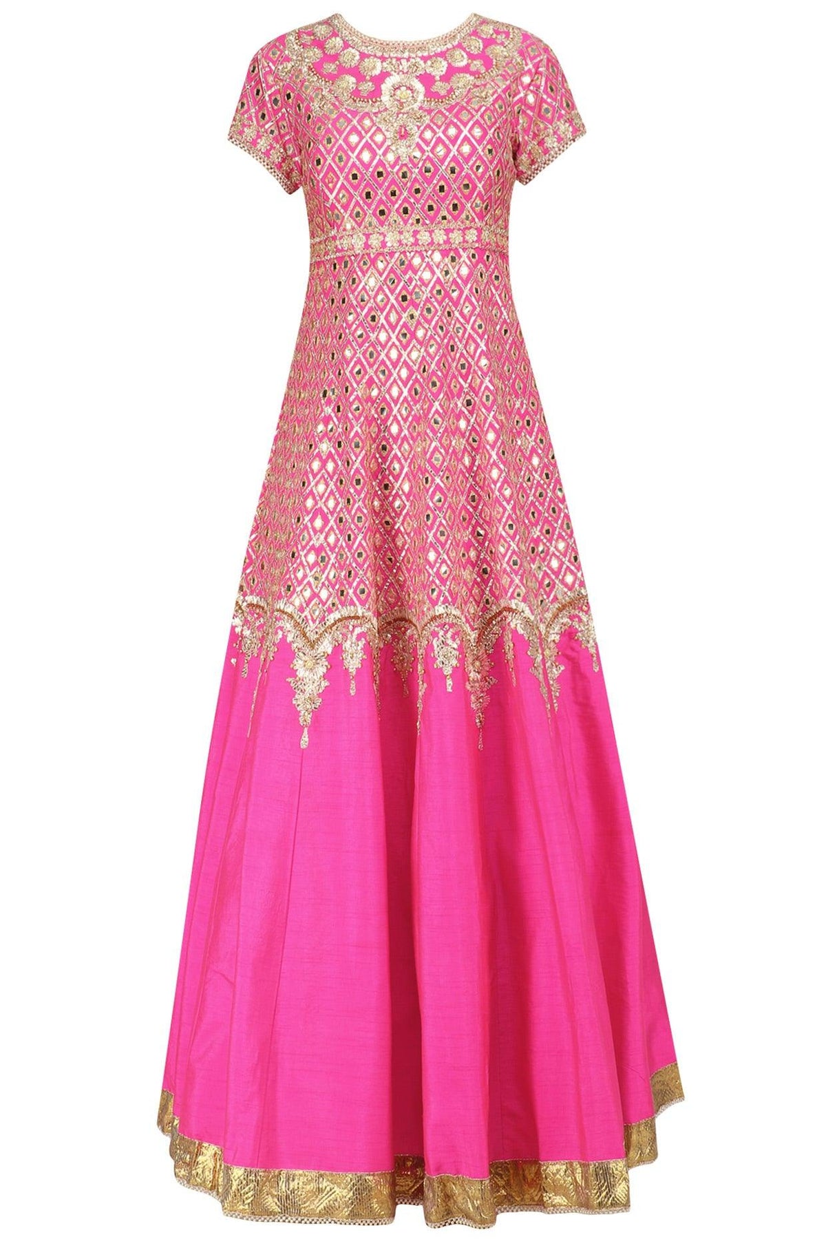 Fuchsia Pink And Gold Anarkali Set - Preeti s kapoor