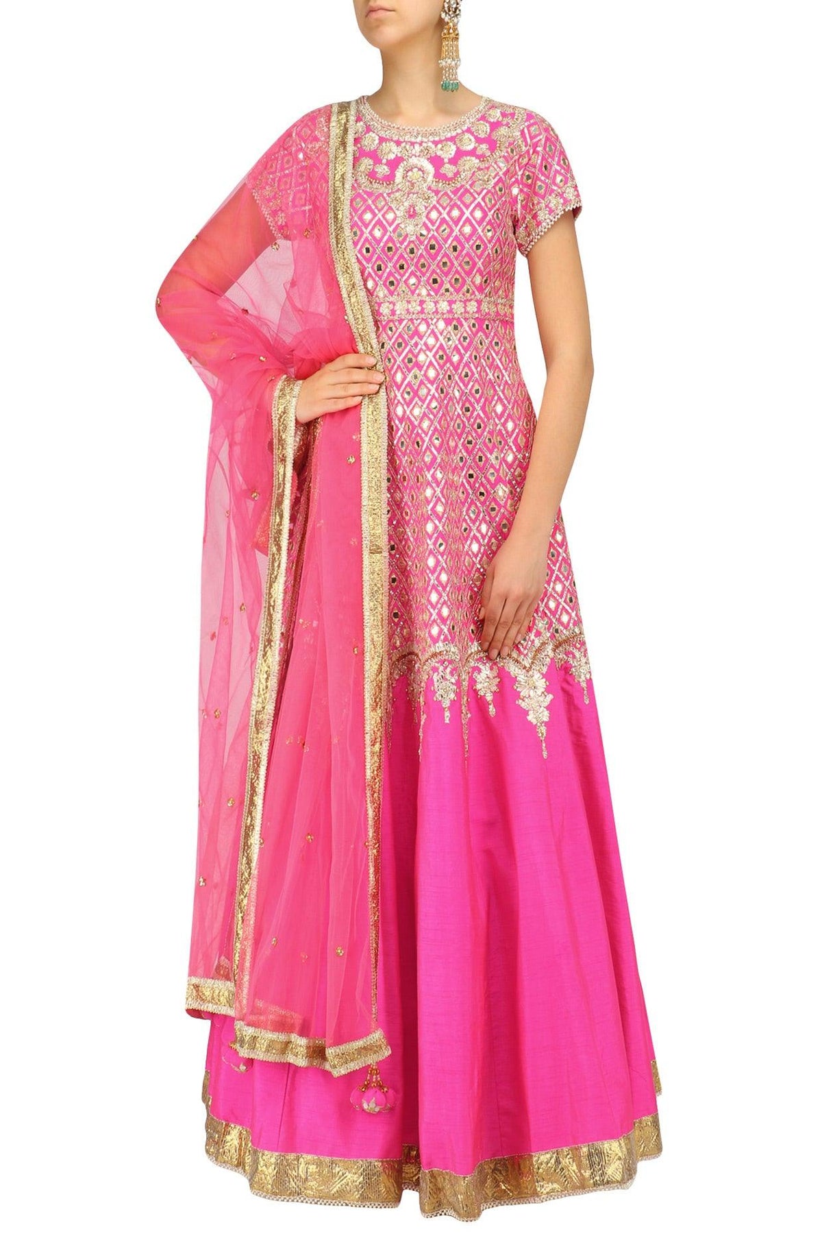 Fuchsia Pink And Gold Anarkali Set - Preeti s kapoor