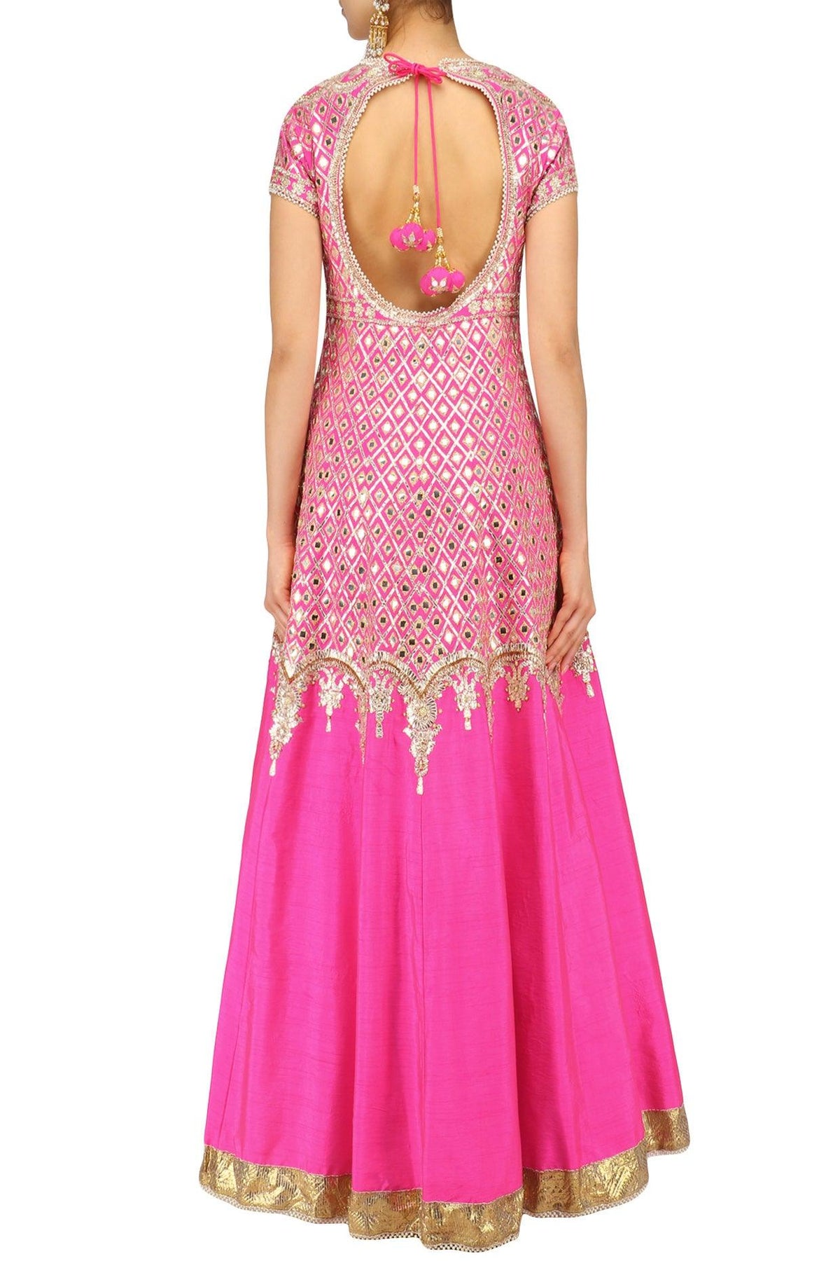 Fuchsia Pink And Gold Anarkali Set - Preeti s kapoor