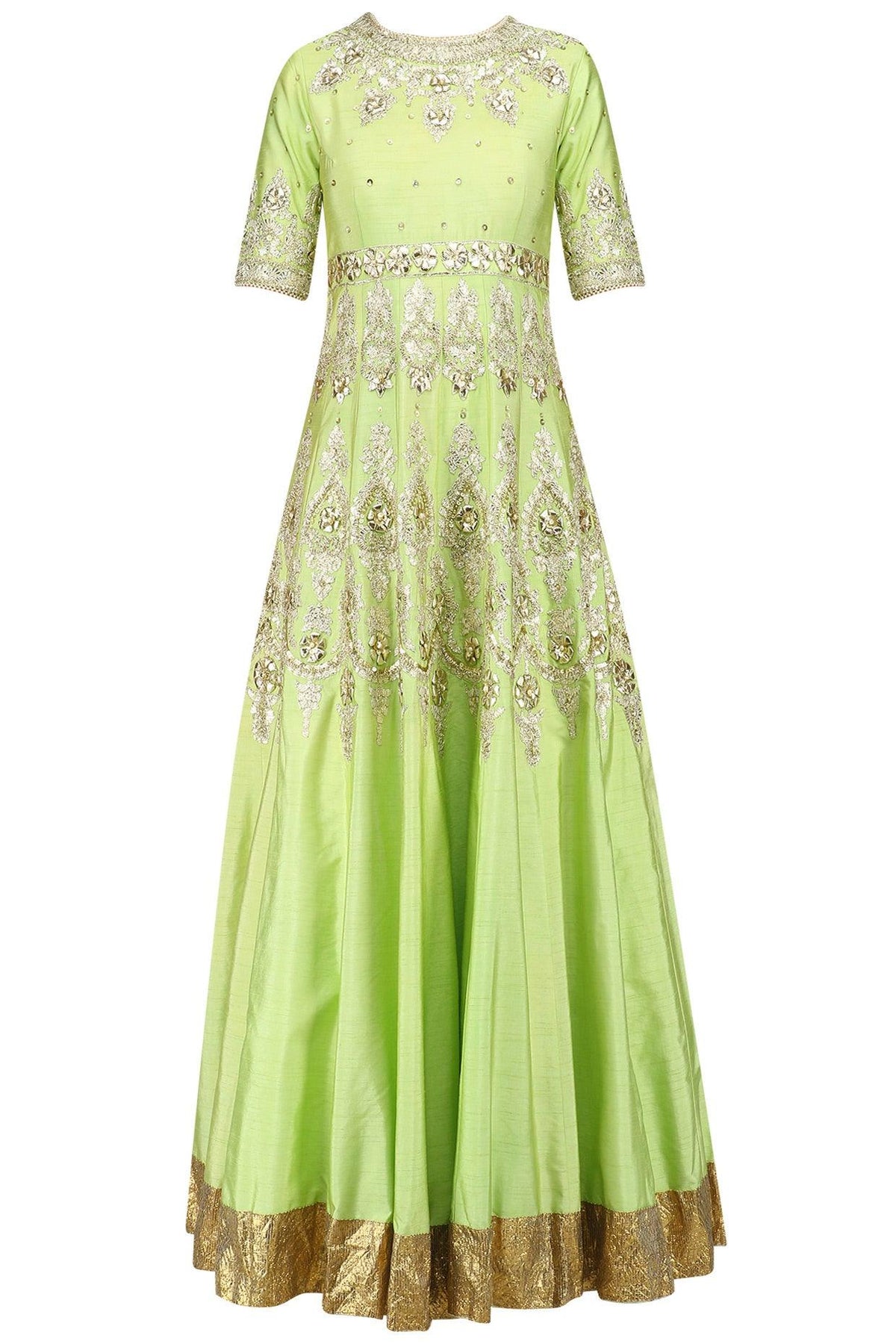 Green And Gold Embroidered Anarkali Set - Preeti s kapoor