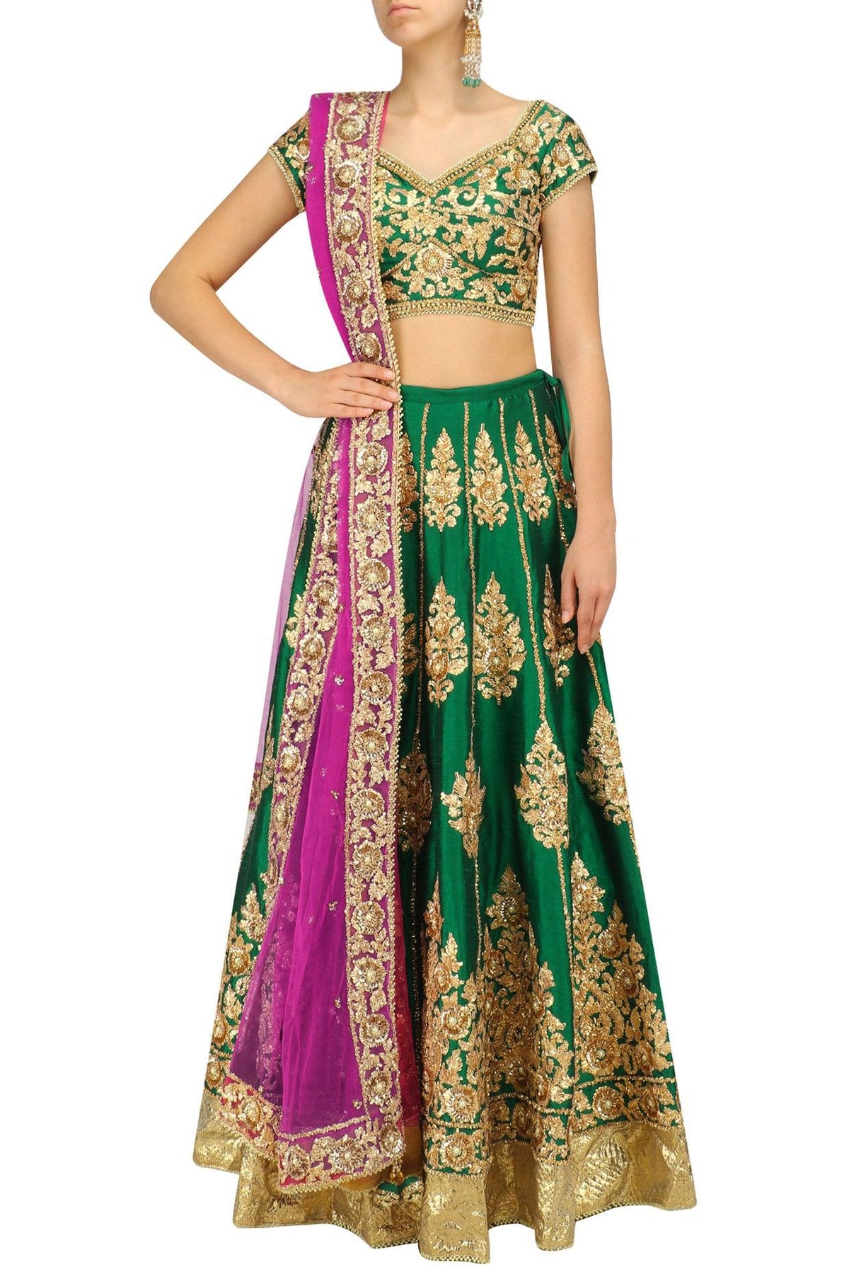 Green And Gold Embroidered Lehenga Set