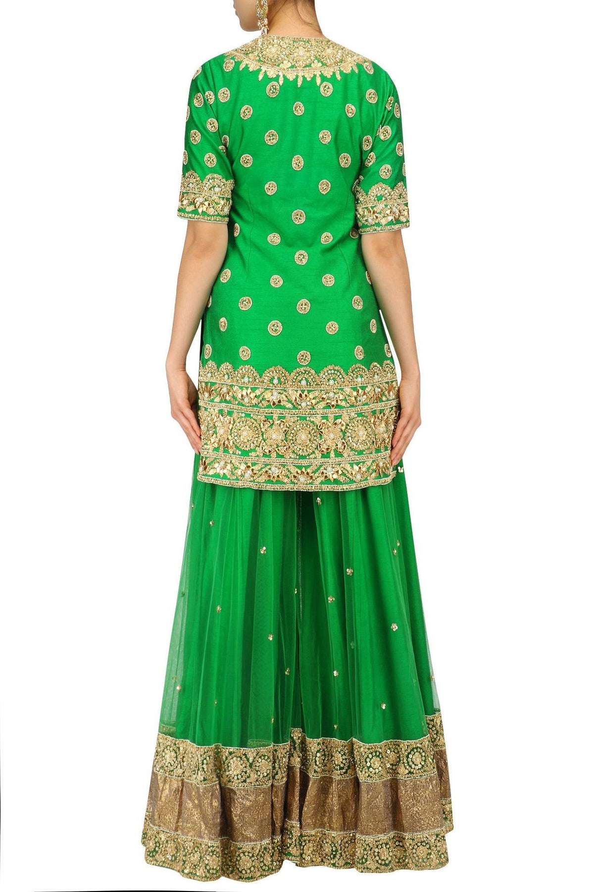 Green And Gold Embroidered Sharara Set - Preeti s kapoor