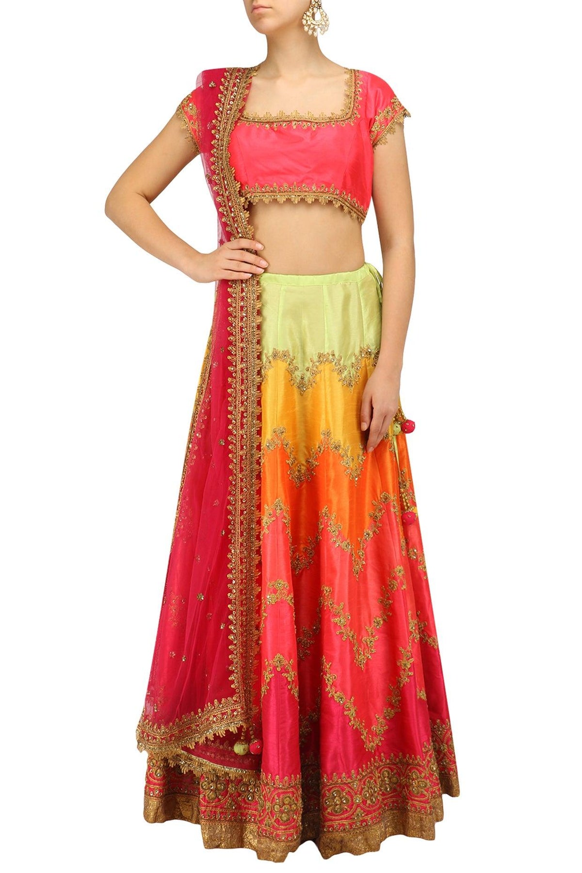 Pink Zari And Sequins Embroidered Lehenga Set