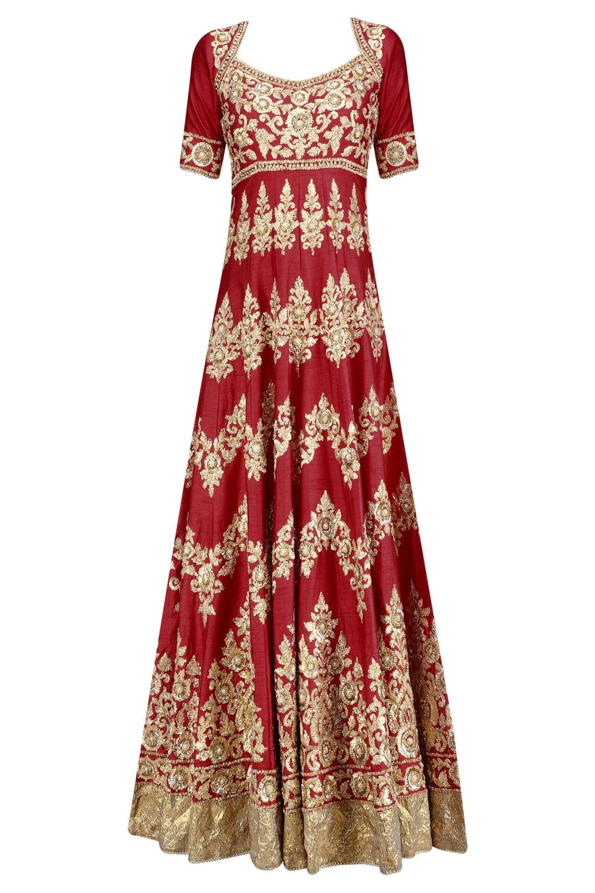 Red And Gold Gota Patti Embroidered Floral Motifs Anarkali Set - Preeti s kapoor