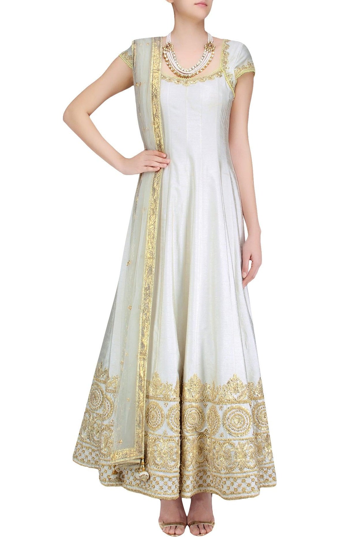 Ivory And Gold Gota Patti Embroidered Anarkali Set - Preeti s kapoor