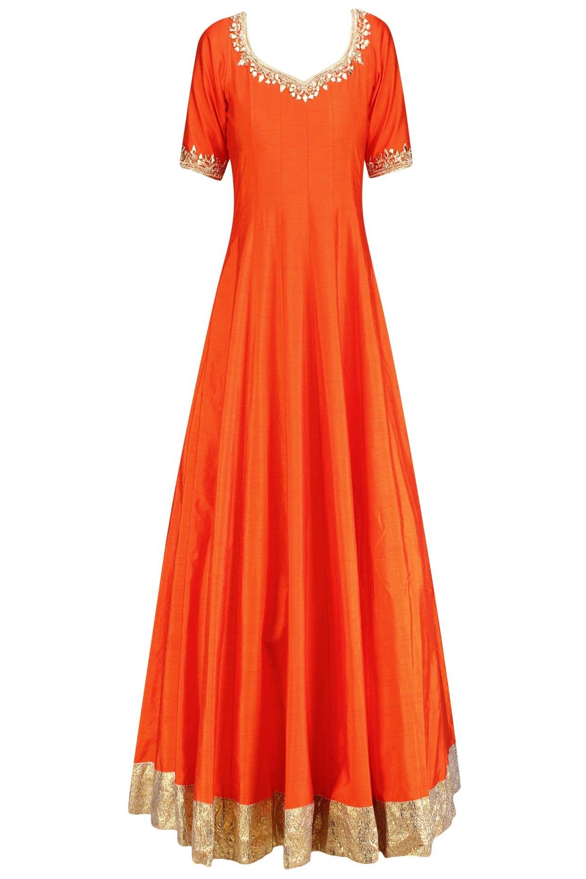 Orange Gota Patti And Sequins Embroidered Anarkali Set - Preeti s kapoor