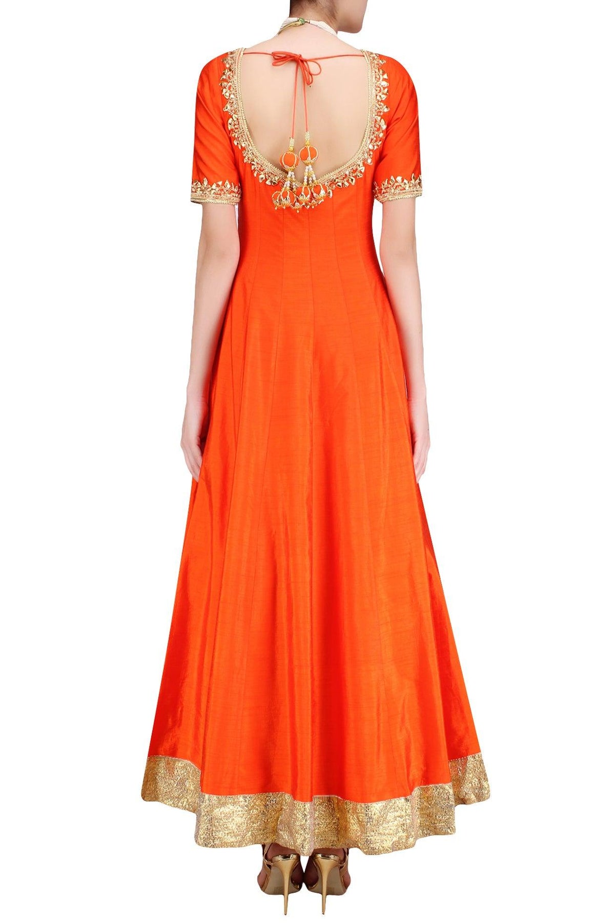 Orange Gota Patti And Sequins Embroidered Anarkali Set - Preeti s kapoor