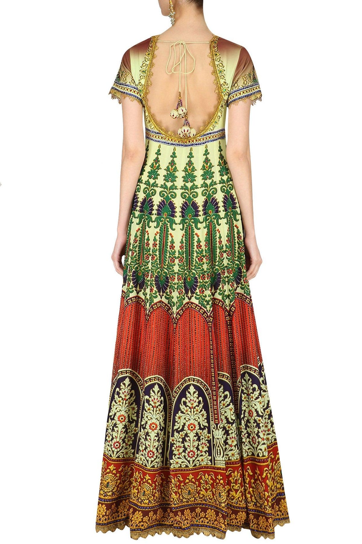 Red, Off White And Green Ombre Gota Embroidered Anarkali Set - Preeti s kapoor