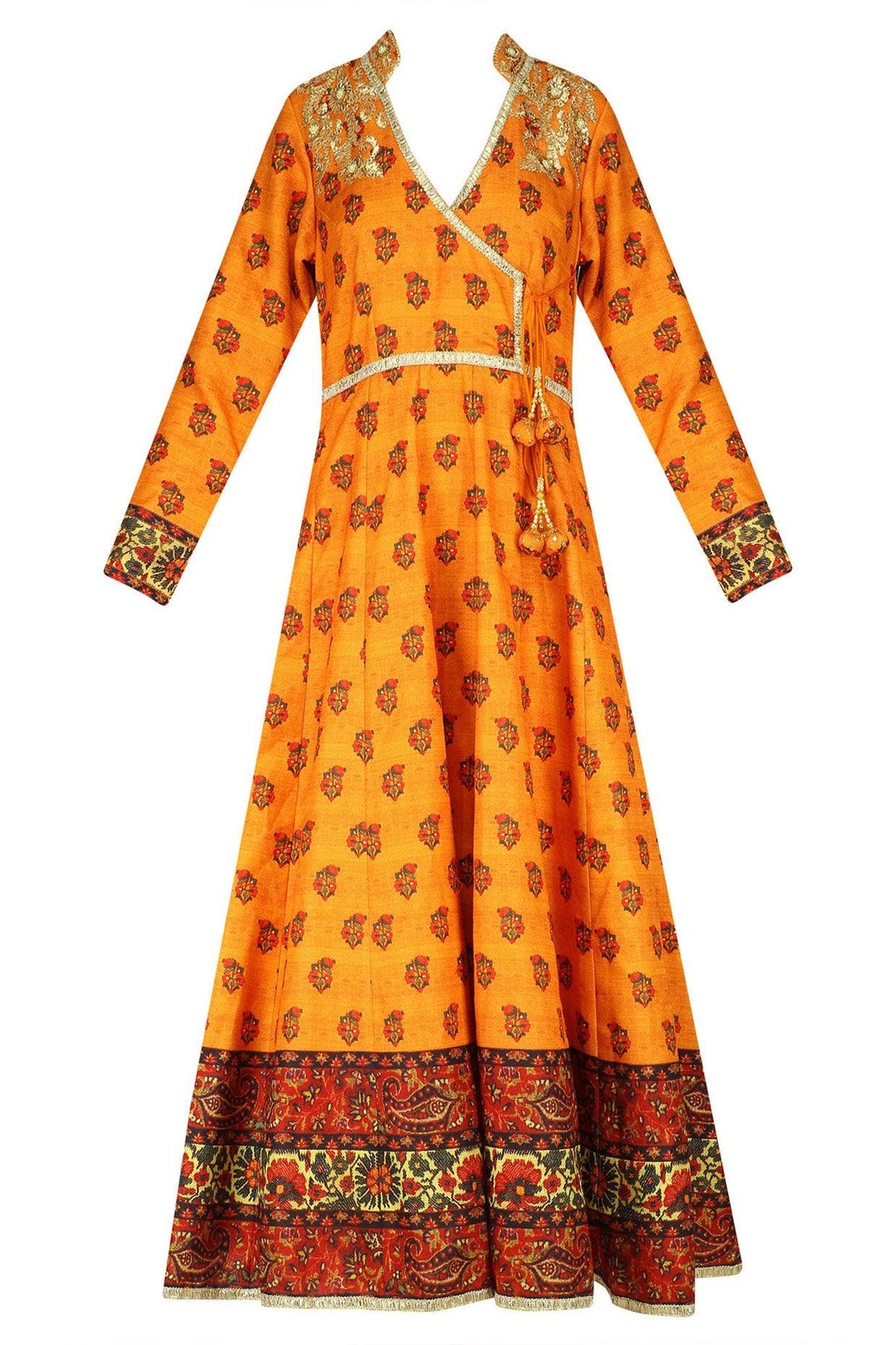 Mustard Printed Floor Length Angrakha Kurta - Preeti s kapoor