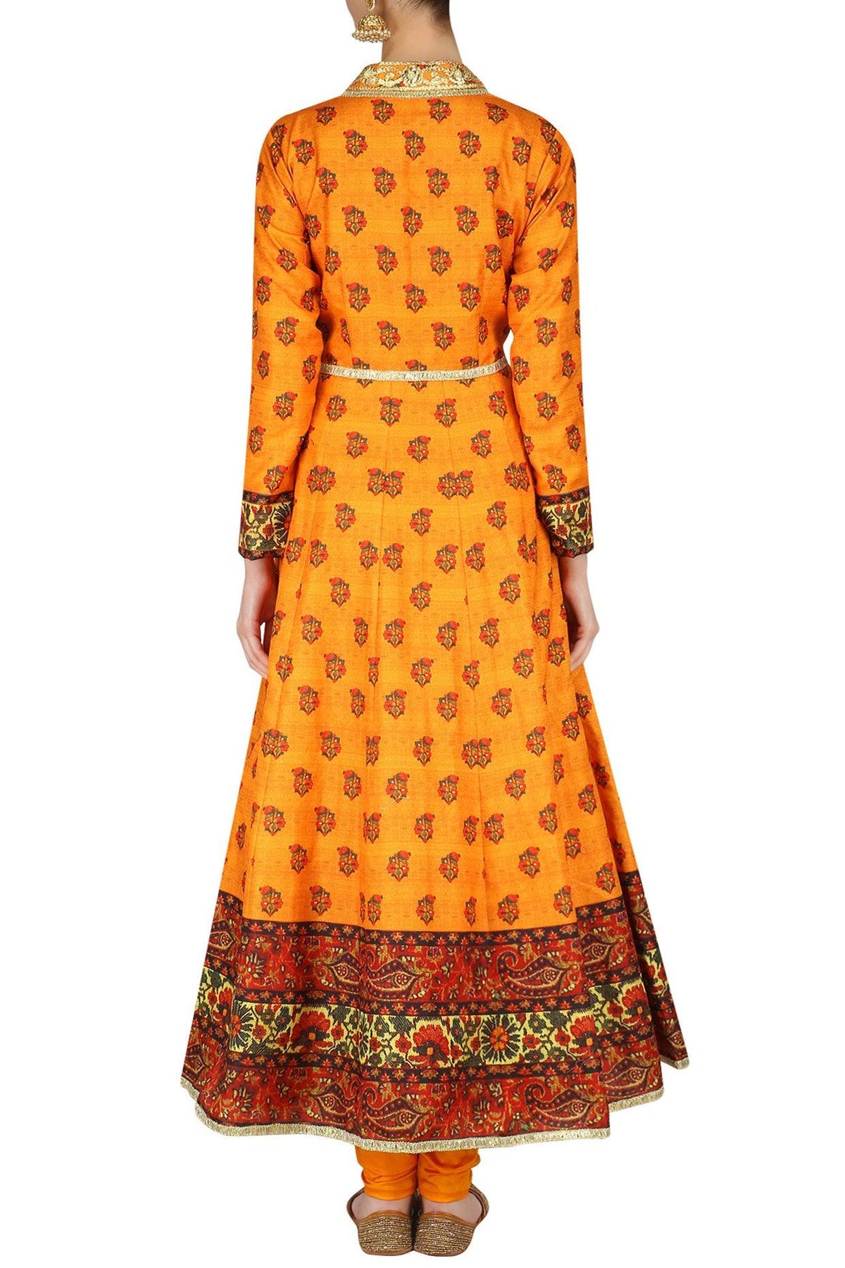 Mustard Printed Floor Length Angrakha Kurta - Preeti s kapoor