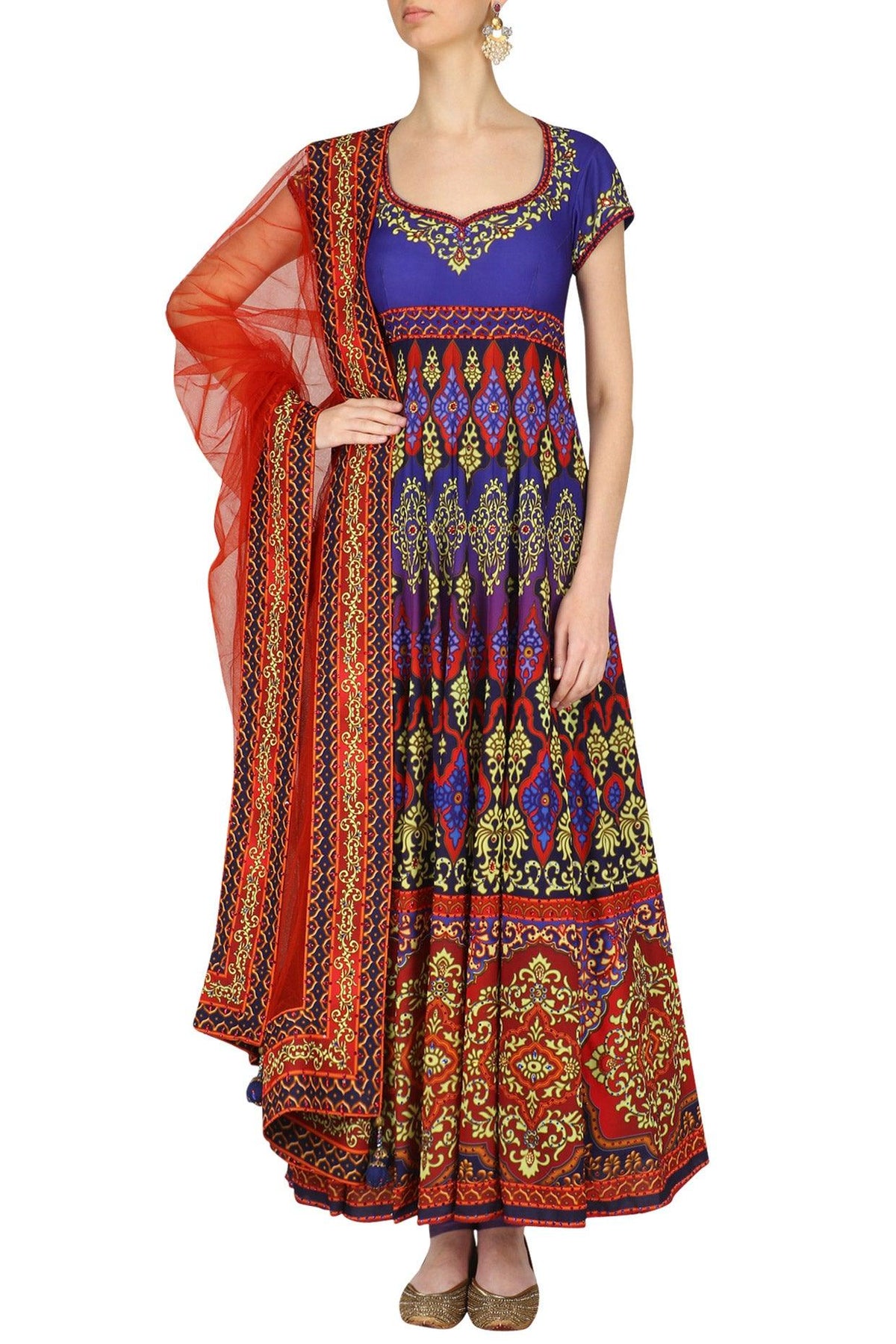 Purple And Red Swarovski Embellished Anarkali Set - Preeti s kapoor