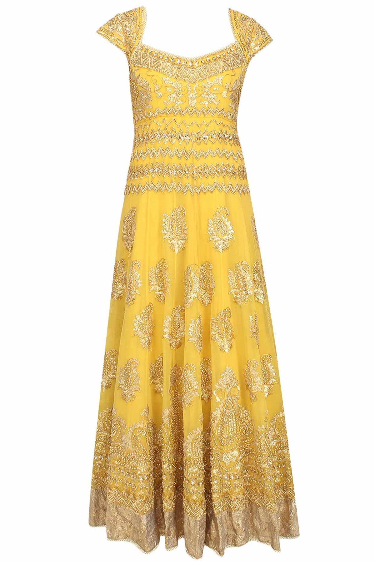 Yellow Gota Patti And Beads Embroidered Anarkali Set - Preeti s kapoor