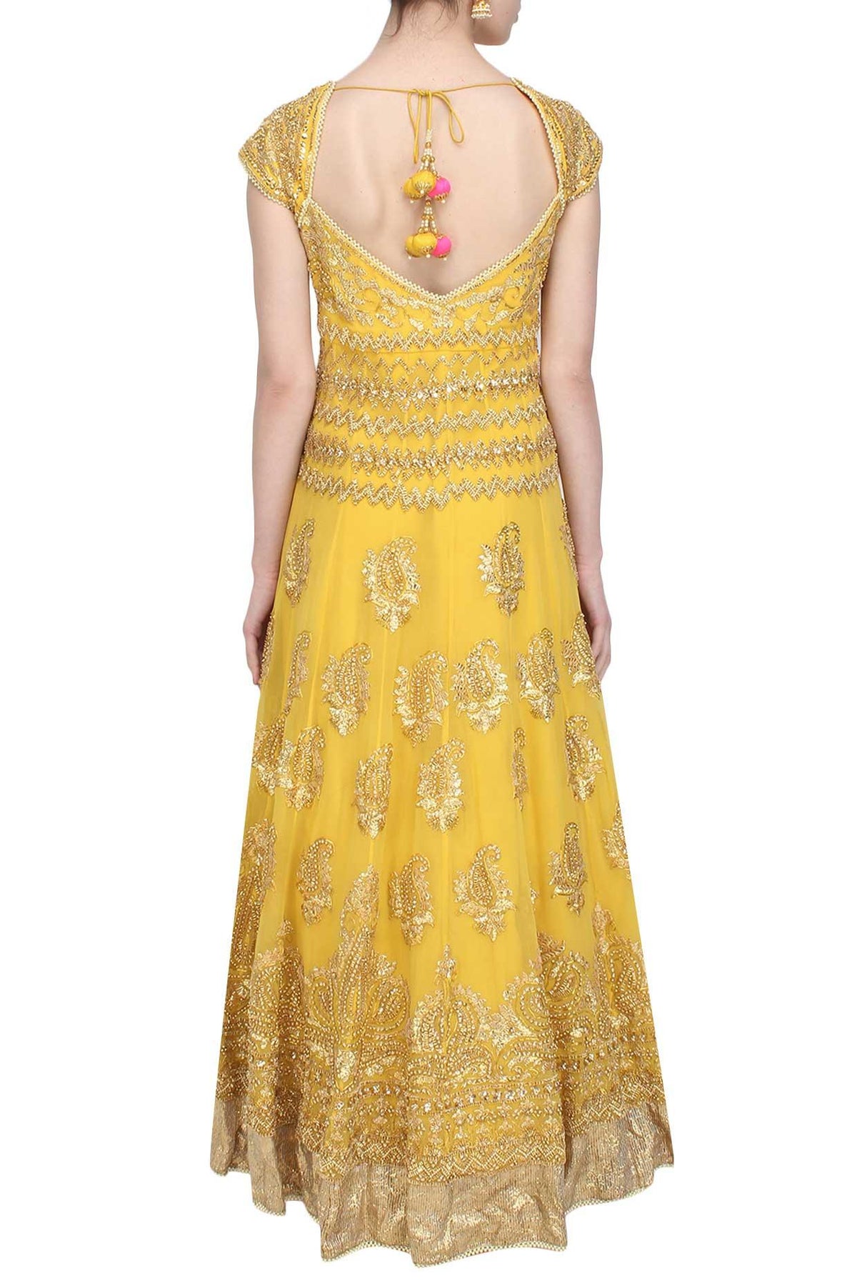 Yellow Gota Patti And Beads Embroidered Anarkali Set - Preeti s kapoor