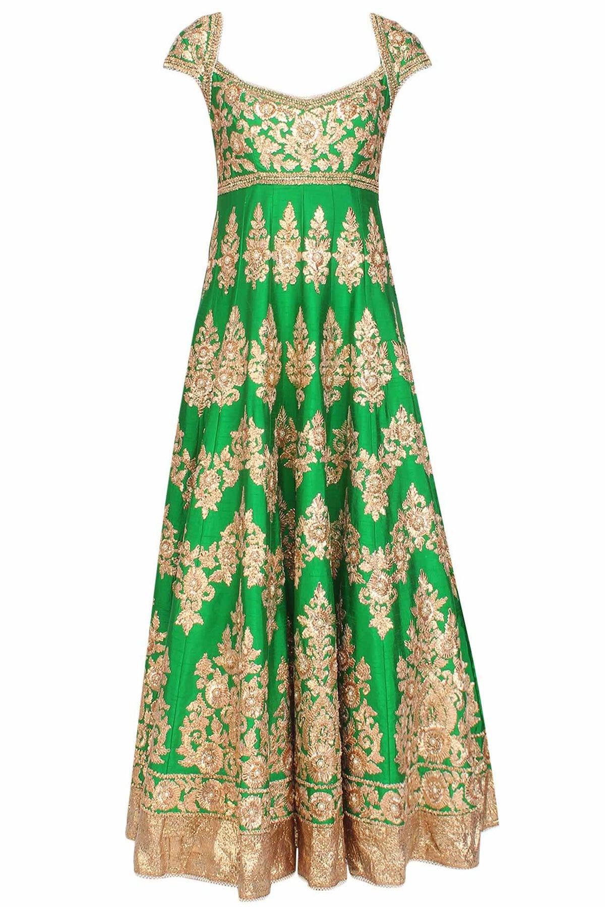 Green Gota Patti Embroidered Floral Motifs Anarkali Set - Preeti s kapoor