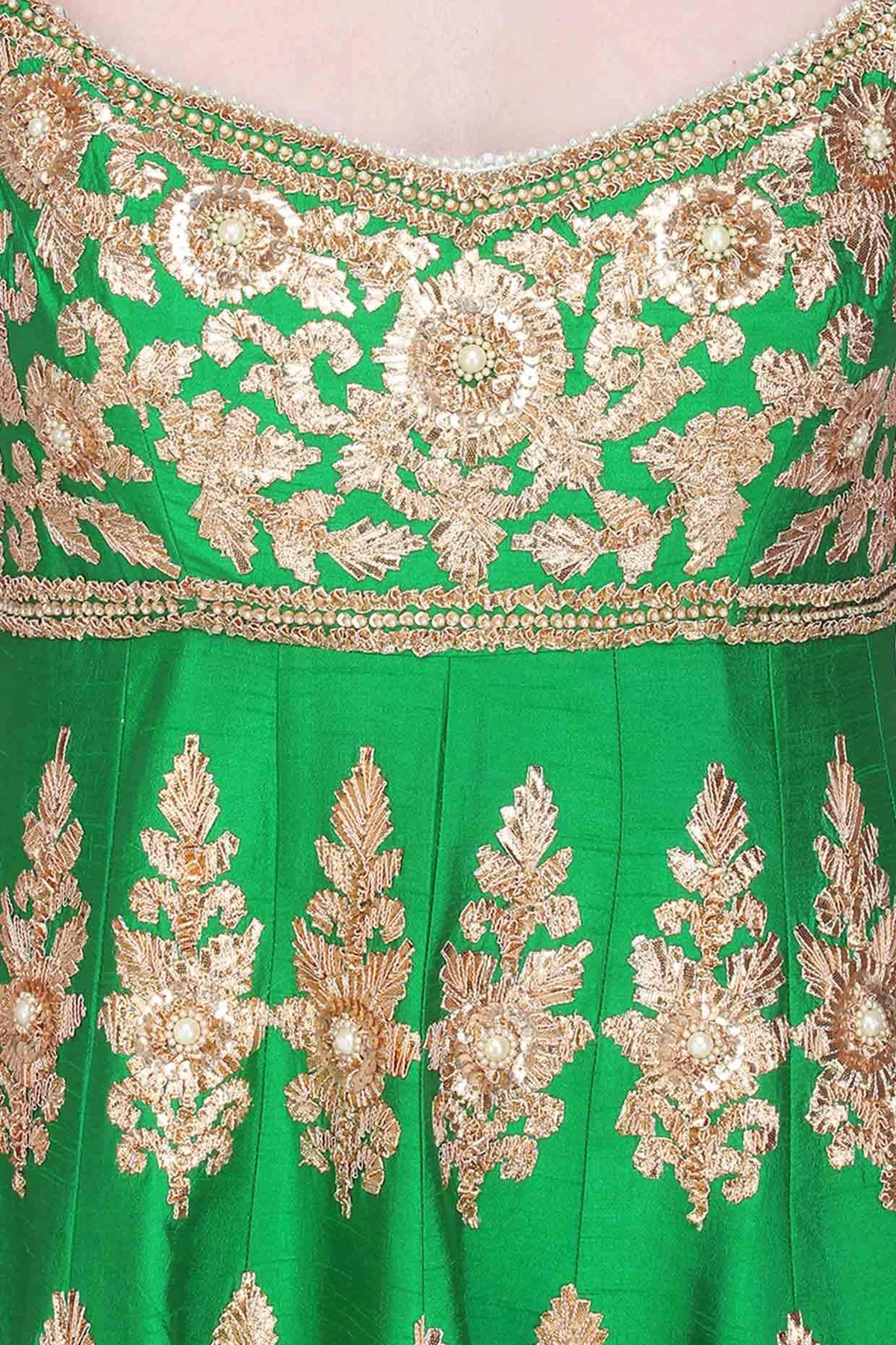 Green Gota Patti Embroidered Floral Motifs Anarkali Set - Preeti s kapoor