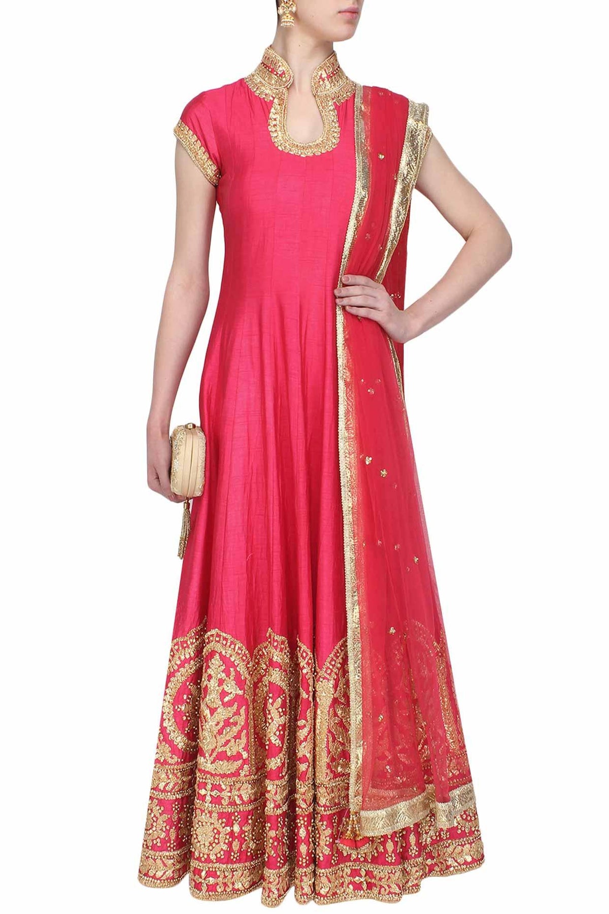 Rose Pink Gota Patti Embroidered Anarkali Set - Preeti s kapoor