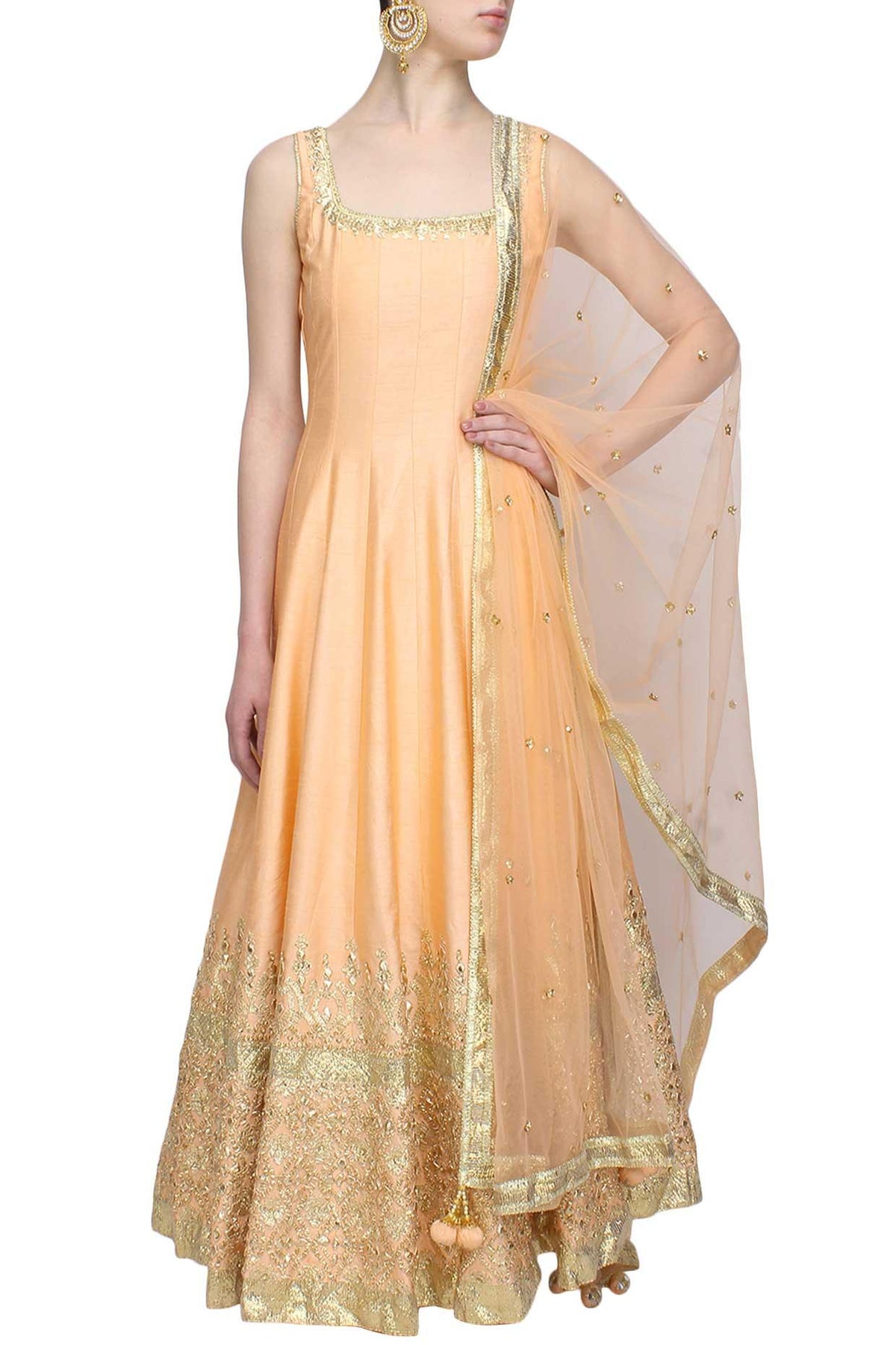 Peach Gota Patti Applique Work Anarkali Set - Preeti s kapoor