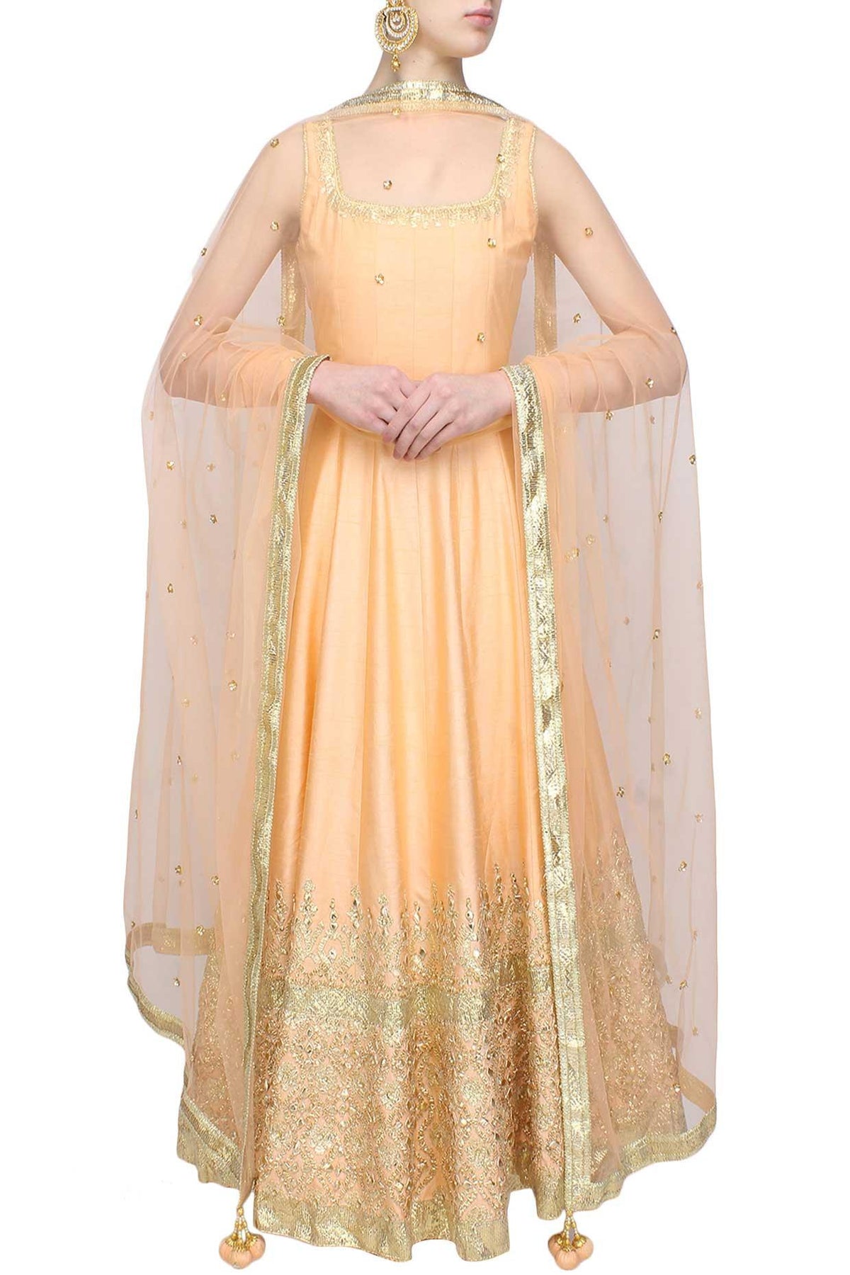 Peach Gota Patti Applique Work Anarkali Set - Preeti s kapoor