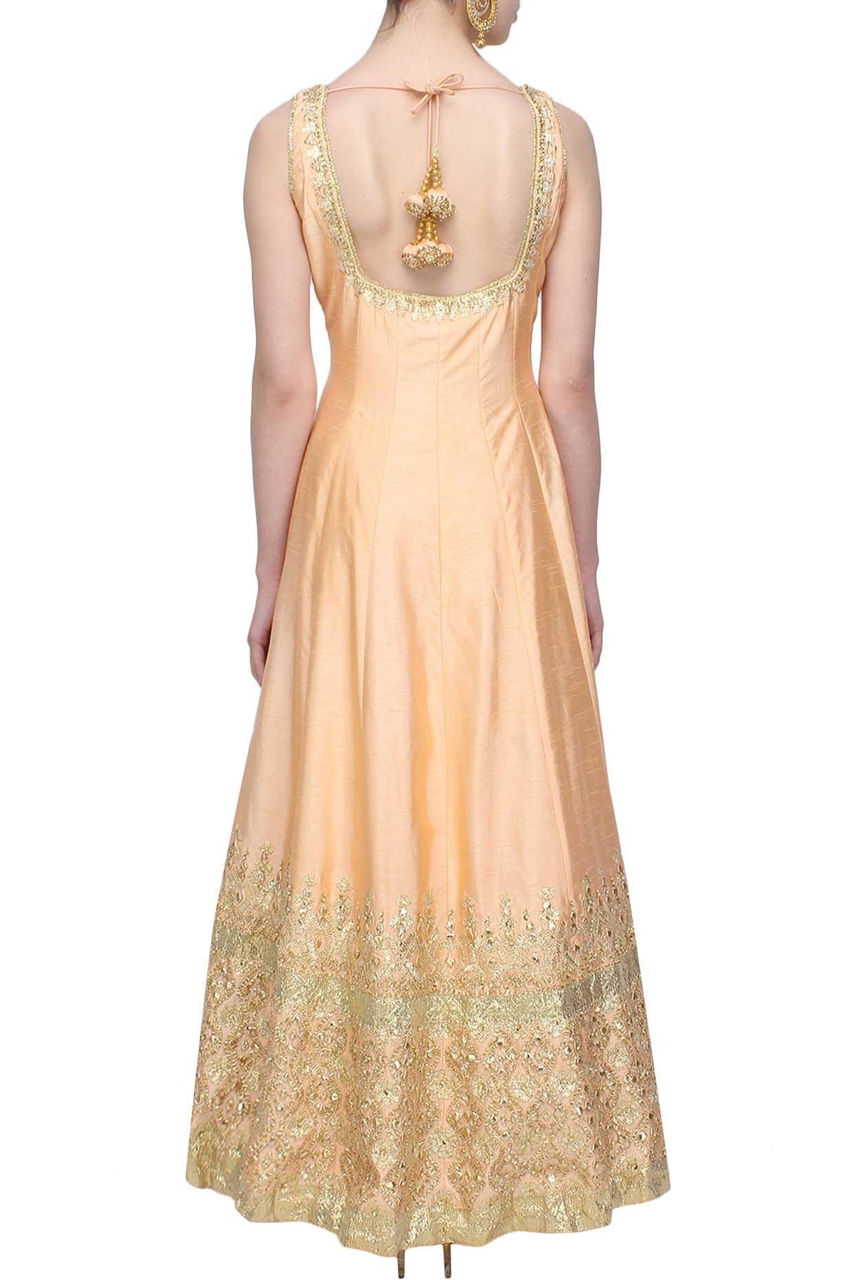 Peach Gota Patti Applique Work Anarkali Set - Preeti s kapoor