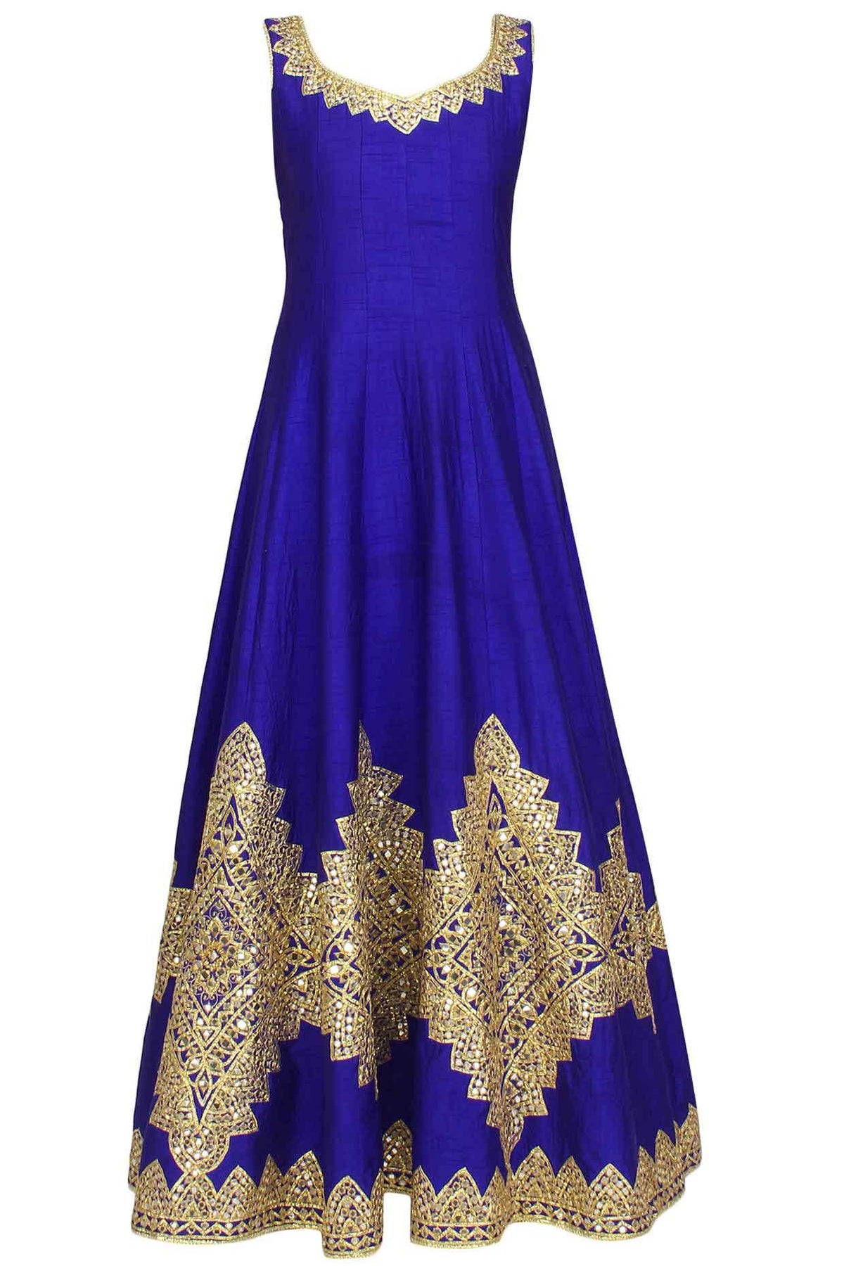 Blue Mirror Work And Gota Patti Embroidered Anarkali Set - Preeti s kapoor